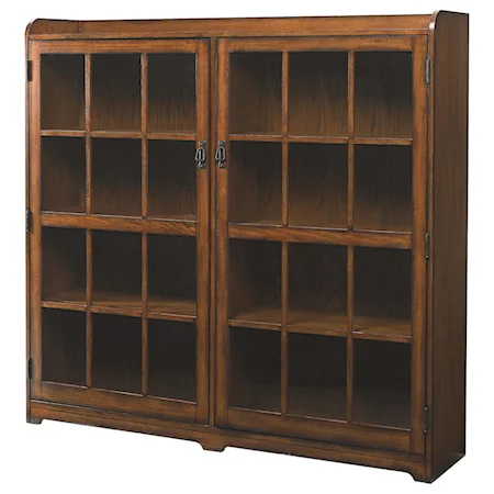 Rustic Glass Door Bookcase with Adjustable Shelving